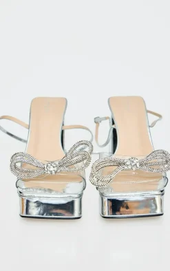 Clear Wide Fit Diamante Bow Strap Platform High Heeled Sandals