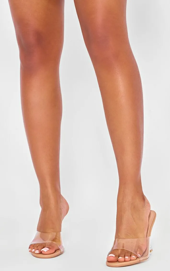 Clear Wide Fit PU Round Toe High Heeled Mules