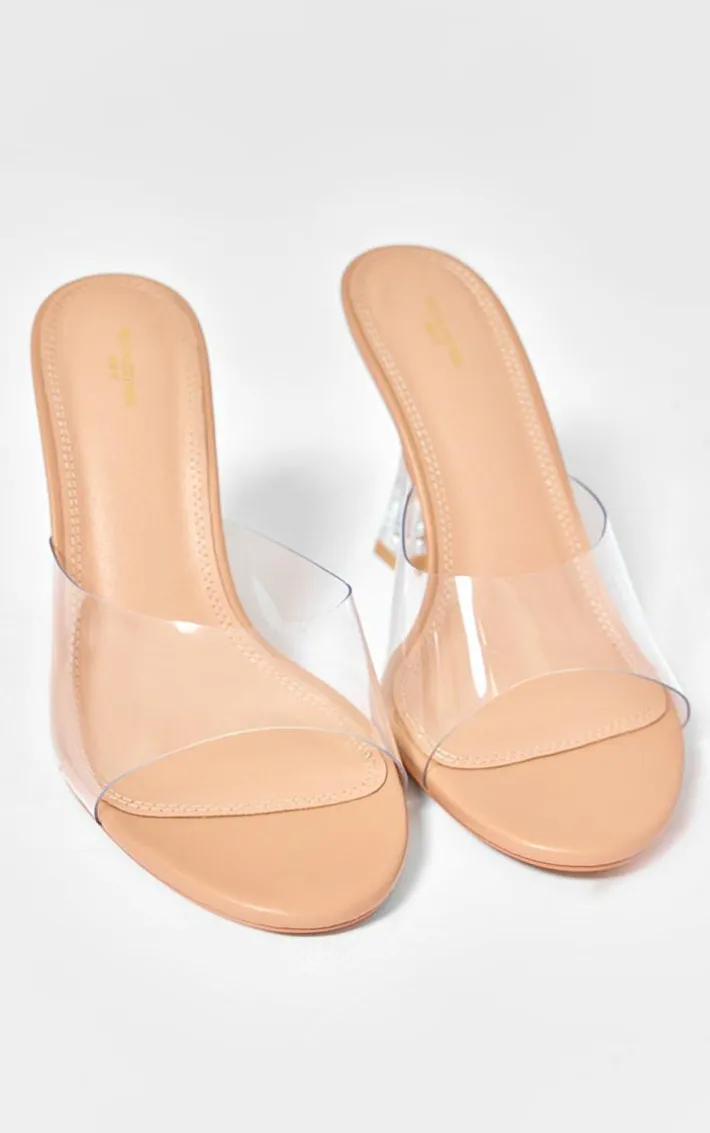 Clear Wide Fit PU Round Toe High Heeled Mules