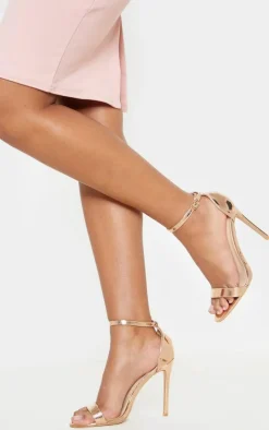 Clover Metallic Rose Gold Strap Heeled Sandal
