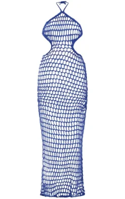 Cobalt Crochet Open Knit Halterneck Maxi Dress