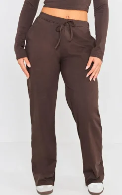 Coffee Cotton Jersey Wide Leg Pants