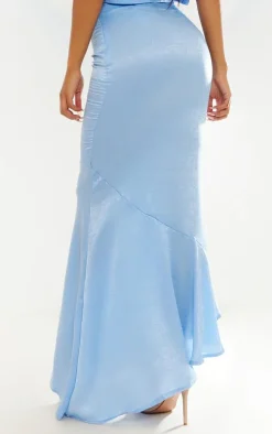Cornflower Blue Hammered Satin Fishtail Midaxi Skirt