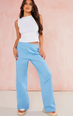 Cornflower Blue Linen Look Straight Leg Pants