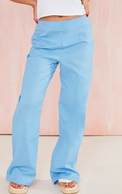 Cornflower Blue Linen Look Straight Leg Pants