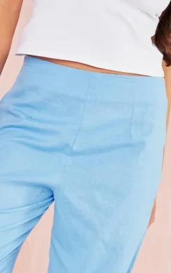 Cornflower Blue Linen Look Straight Leg Pants