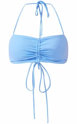 Cornflower Blue Ruched Front Halterneck Bikini Top