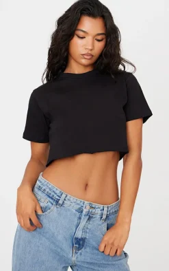 Cotton Black Oversized Crop T-Shirt