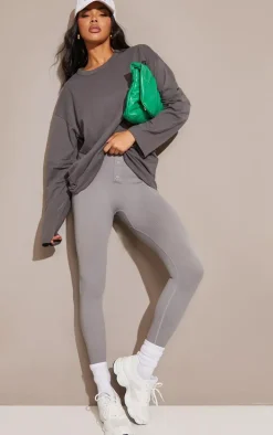 Cotton Charcoal Oversized Long Sleeve T-Shirt