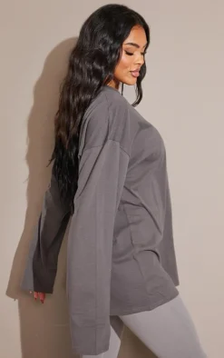 Cotton Charcoal Oversized Long Sleeve T-Shirt
