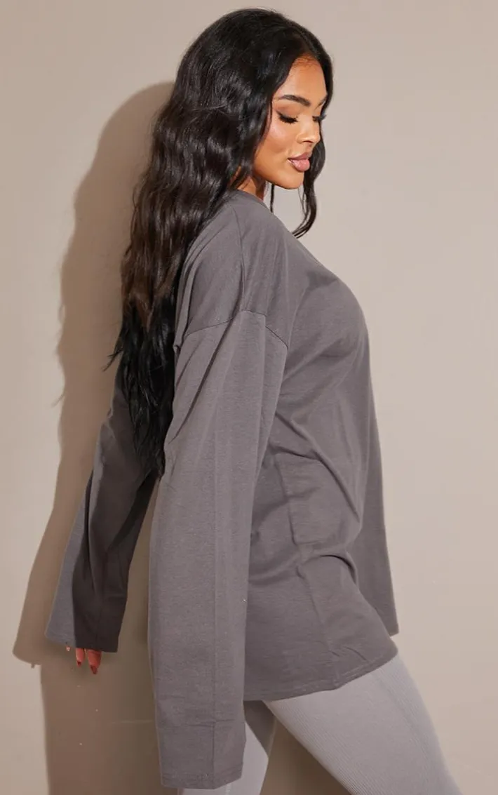 Cotton Charcoal Oversized Long Sleeve T-Shirt
