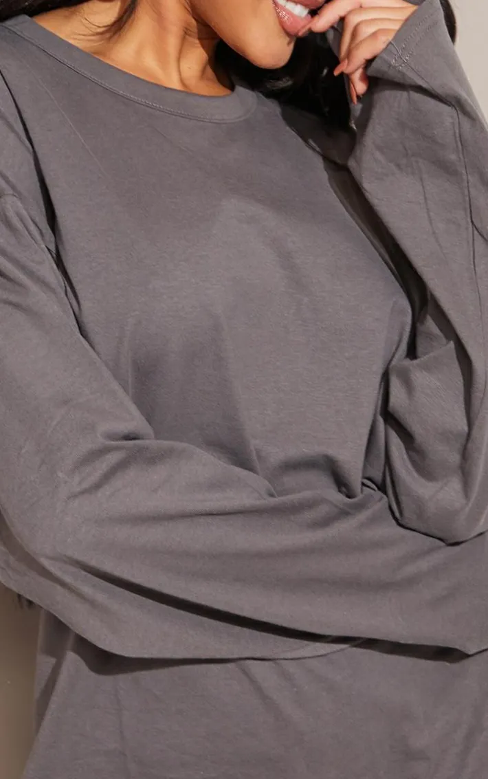 Cotton Charcoal Oversized Long Sleeve T-Shirt