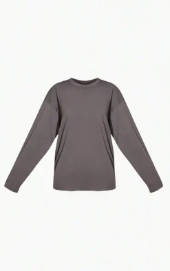 Cotton Charcoal Oversized Long Sleeve T-Shirt