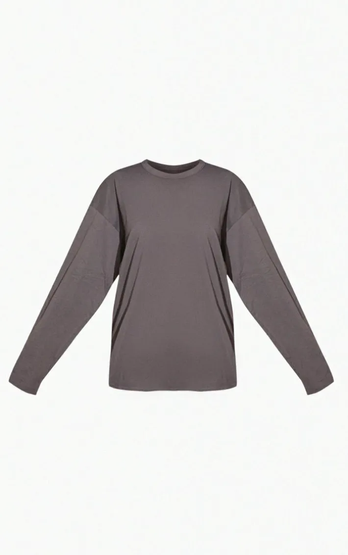 Cotton Charcoal Oversized Long Sleeve T-Shirt