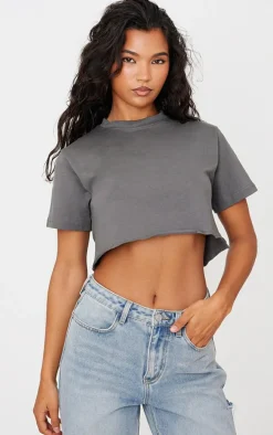 Cotton Charcoal Oversized Crop T-Shirt