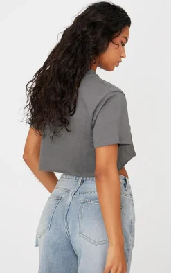 Cotton Charcoal Oversized Crop T-Shirt
