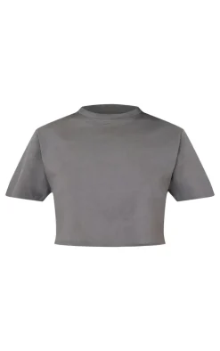 Cotton Charcoal Oversized Crop T-Shirt