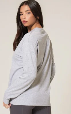 Cotton Grey Marl Oversized Long Sleeve T-Shirt