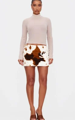 Cow Print Faux Fur Micro Mini Skirt