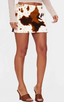 Cow Print Faux Fur Micro Mini Skirt
