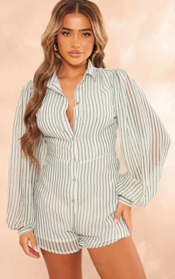 Cream Balloon Sleeve Shirt Romper