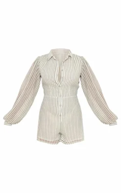 Cream Balloon Sleeve Shirt Romper