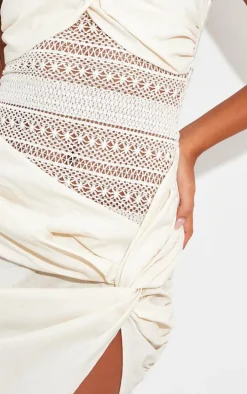 Cream Bandeau Twist Detail Midaxi Dress