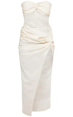 Cream Bandeau Twist Detail Midaxi Dress