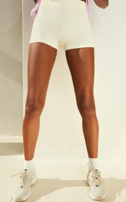 Cream Basic Structured Snatched Rib Hot Pants