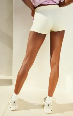 Cream Basic Structured Snatched Rib Hot Pants