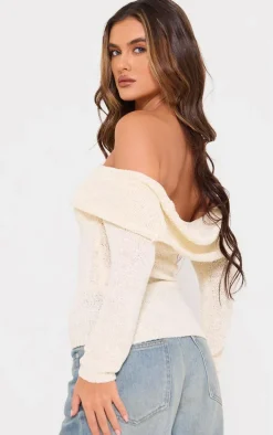 Cream Bobble Knit Bardot Top