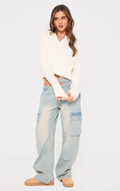 Cream Bobble Knit Collar Detail Top