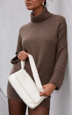 Cream Borg Boucle Fold Over Shoulder Bag