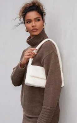 Cream Borg Boucle Fold Over Shoulder Bag