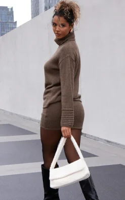 Cream Borg Boucle Fold Over Shoulder Bag