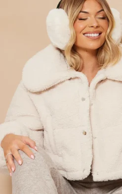 Cream Borg Cropped Puffer Coat