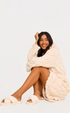 Cream Borg Cross Over Slippers