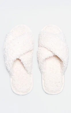 Cream Borg Cross Over Slippers