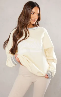 Cream Brooklyn Embroidered Contrast Binding Sweatshirt