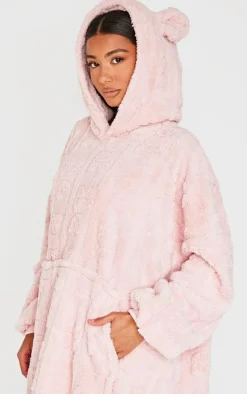 Cream Bubble Textured Fleece Bath Robe