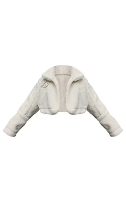 Cream Buckle Collar Borg Aviator Jacket