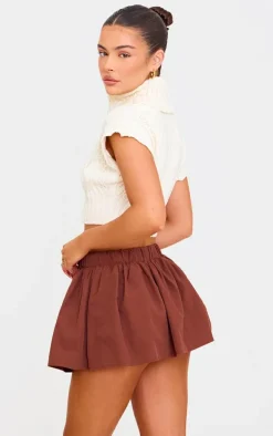 Cream Cable Knit Roll Neck Cap Sleeve Cropped Vest