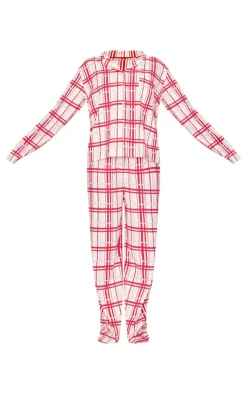 Cream Check Print Jersey Long Pj Set