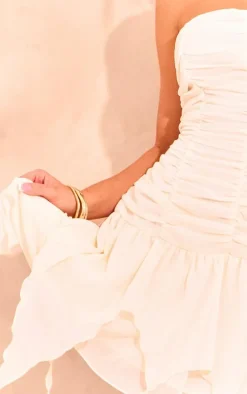 Cream Chiffon Bandeau Ruched Shift Dress