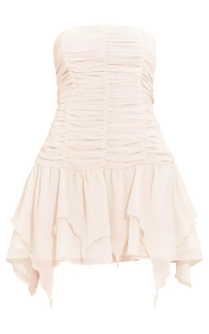 Cream Chiffon Bandeau Ruched Shift Dress