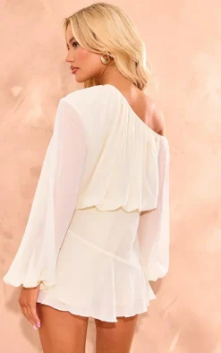 Cream Chiffon One Shoulder Floaty Skort Romper