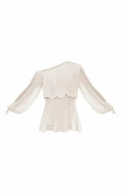 Cream Chiffon One Shoulder Floaty Skort Romper
