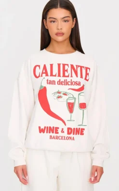 Cream Chilli Wine & Dine Printed Sweatshirt