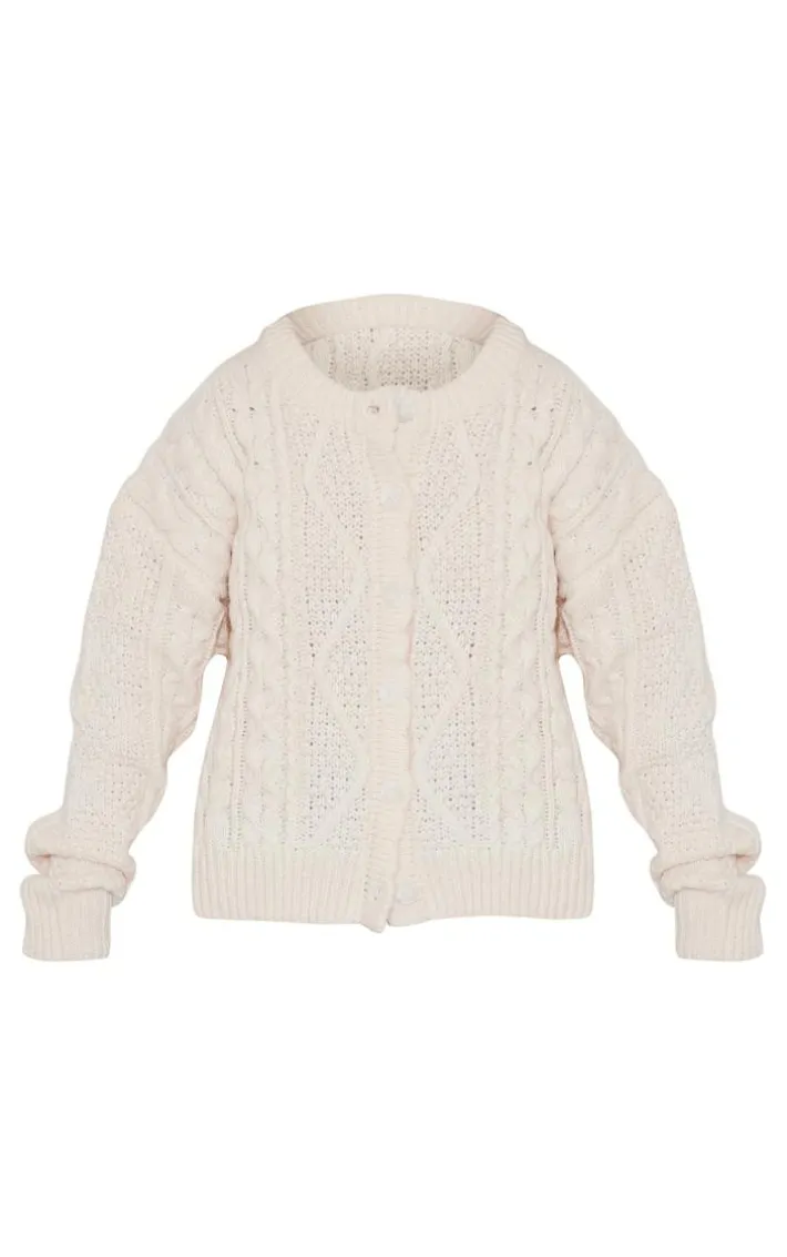 Cream Chunky Cable Knit Button Front Cardigan