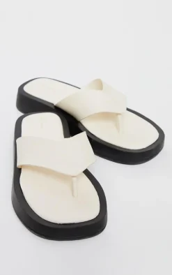 Cream Chunky Sandal Toe Post Flip Flops